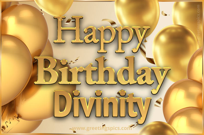 Happy Birthday Divinity Card with golden confetti and balloons