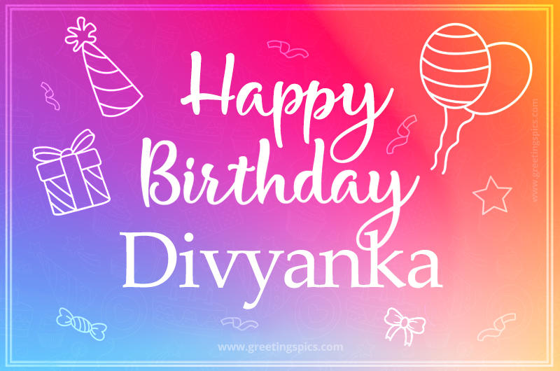 Colorful Happy Birthday Card For Divyanka