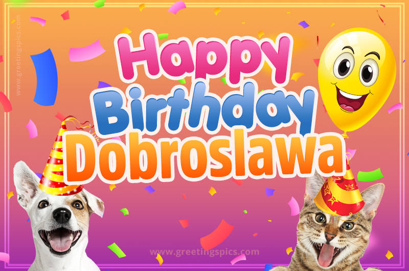 Happy Birthday Dobroslawa Funny Image with cat and dog