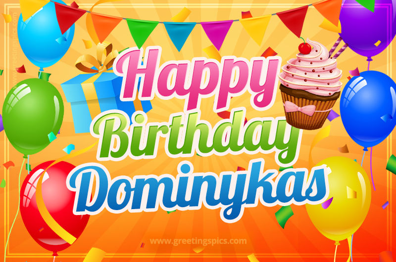 Happy Birthday Dominykas eCard with gift box and cupcake