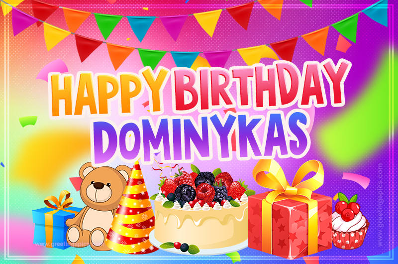 Bright card with Wishes for a Happy Birthday for Dominykas