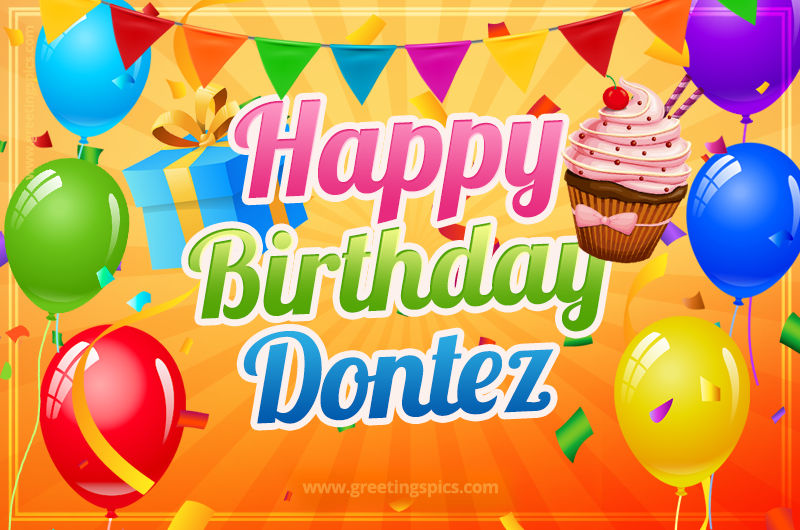 Happy Birthday Dontez eCard with gift box and cupcake