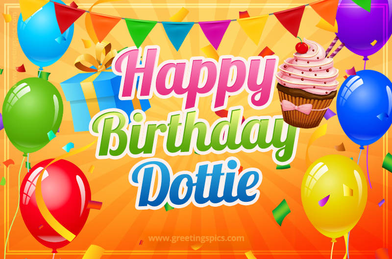 Happy Birthday Dottie eCard with gift box and cupcake