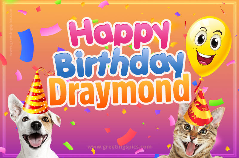 Happy Birthday Draymond Funny Image with cat and dog