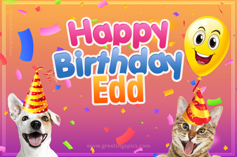 Happy Birthday Edd Funny Image with cat and dog