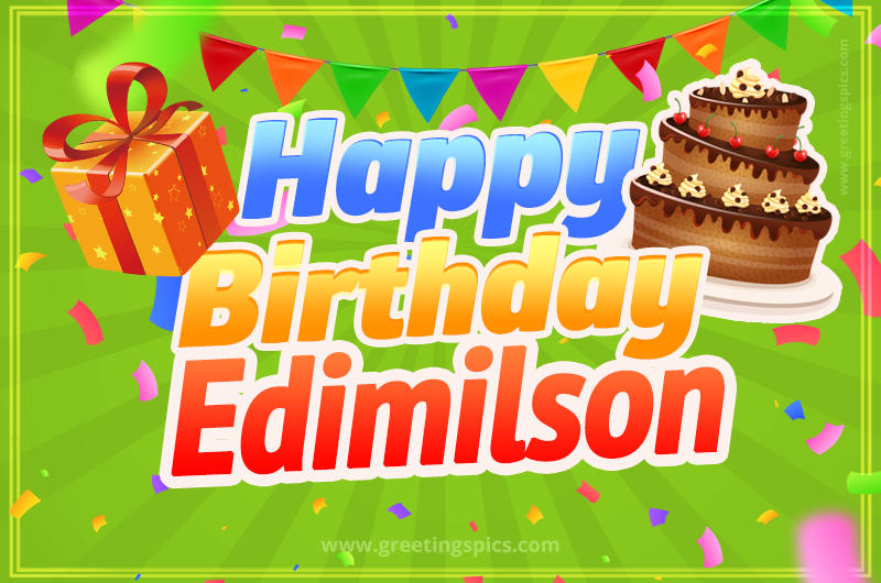 Happy Birthday Edimilson picture with flags, chocolate cake and gift box