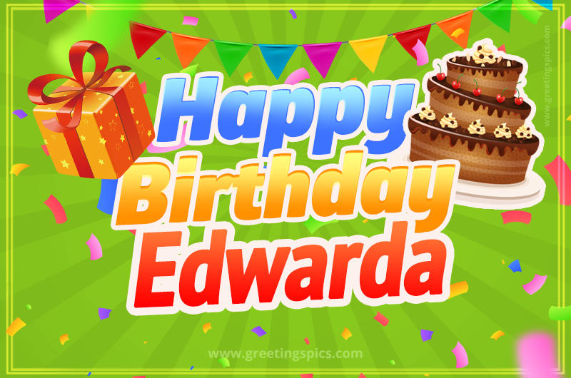 Happy Birthday Edwarda picture with flags, chocolate cake and gift box