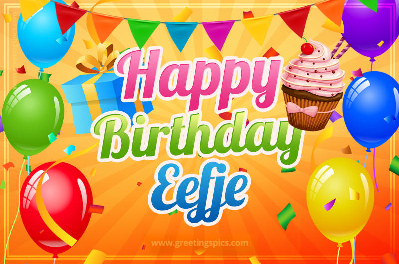 Happy Birthday Eefje eCard with gift box and cupcake