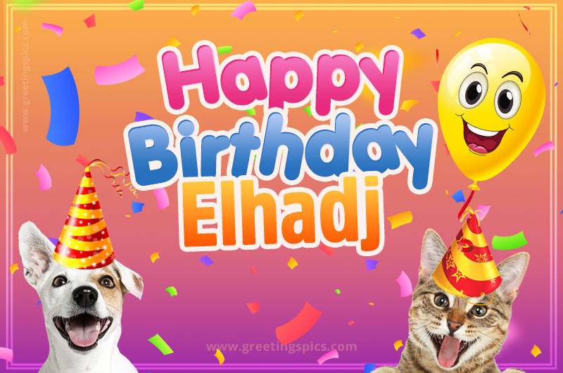 Happy Birthday Elhadj Funny Image with cat and dog