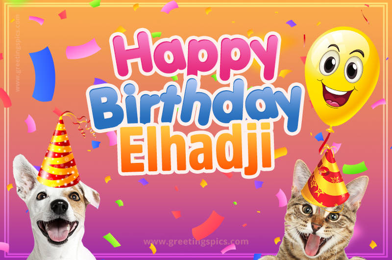 Happy Birthday Elhadji Funny Image with cat and dog