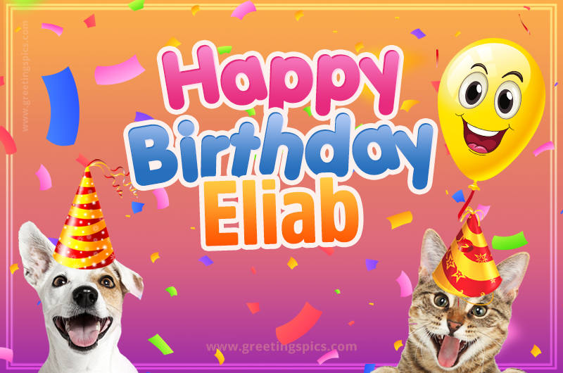 Happy Birthday Eliab Funny Image with cat and dog