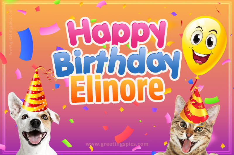 Happy Birthday Elinore Funny Image with cat and dog