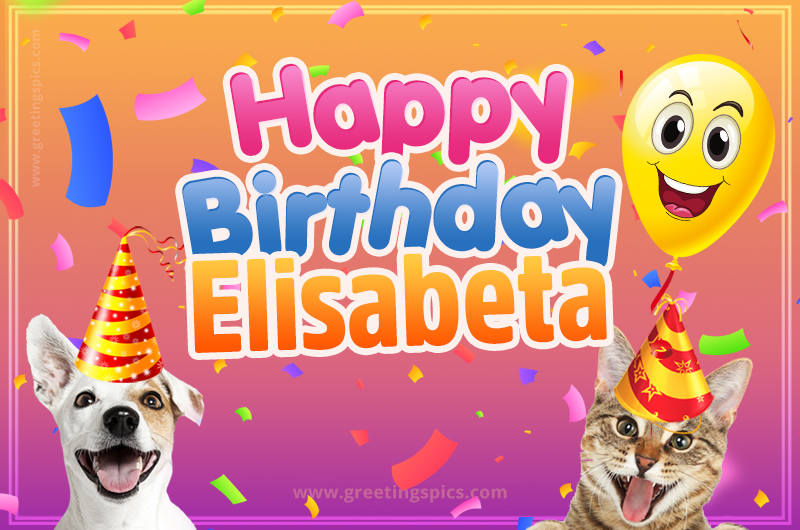 Happy Birthday Elisabeta Funny Image with cat and dog