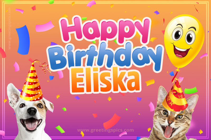 Happy Birthday Eliska Funny Image with cat and dog