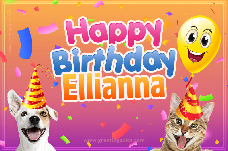 Happy Birthday Ellianna Funny Image with cat and dog