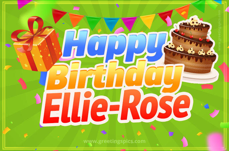 Happy Birthday Ellie-Rose picture with flags, chocolate cake and gift box