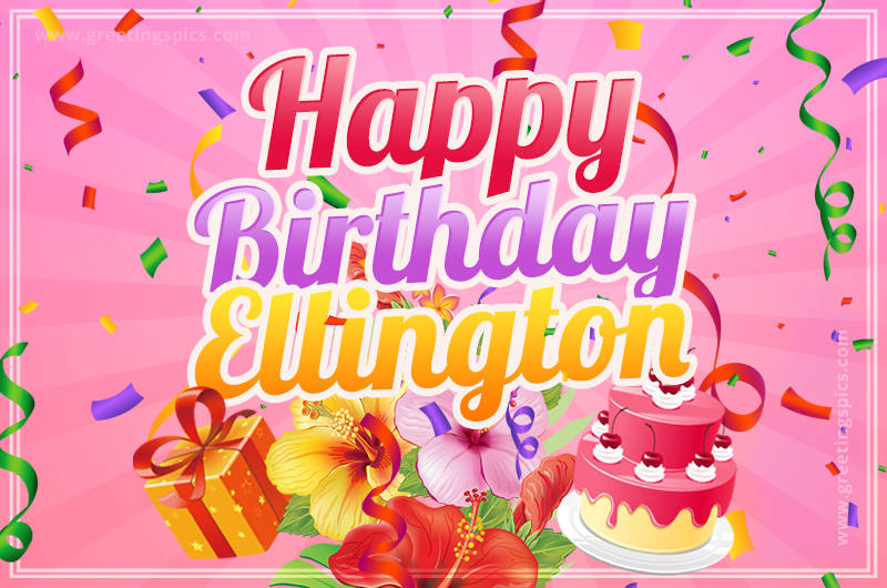 Beautiful Birthday Card for Ellington with Cake and bouquet of flowers