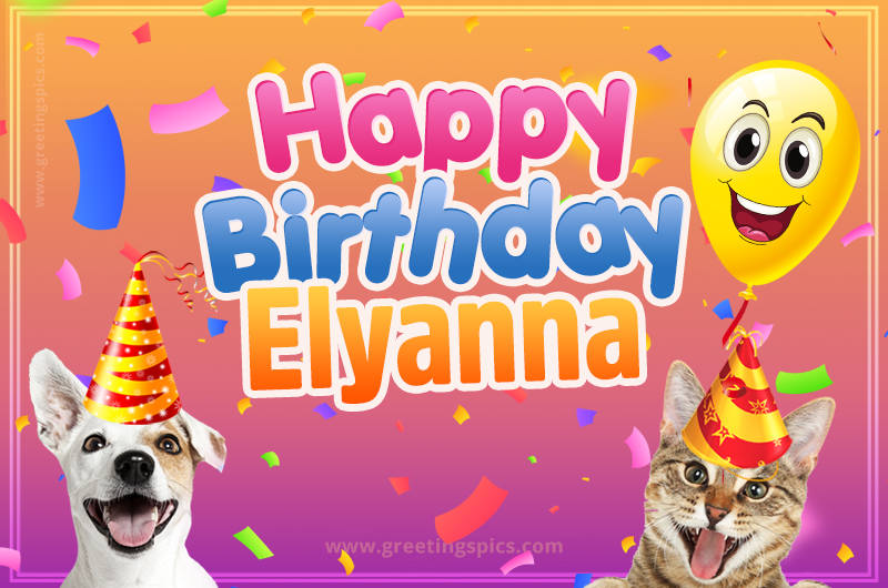 Happy Birthday Elyanna Funny Image with cat and dog