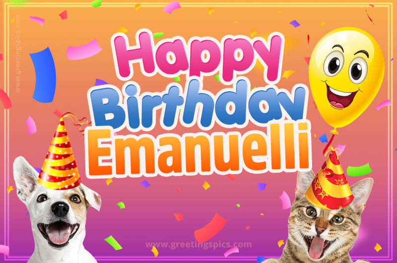 Happy Birthday Emanuelli Funny Image with cat and dog