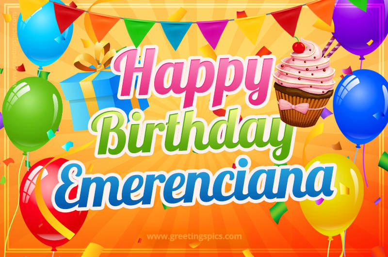 Happy Birthday Emerenciana eCard with gift box and cupcake