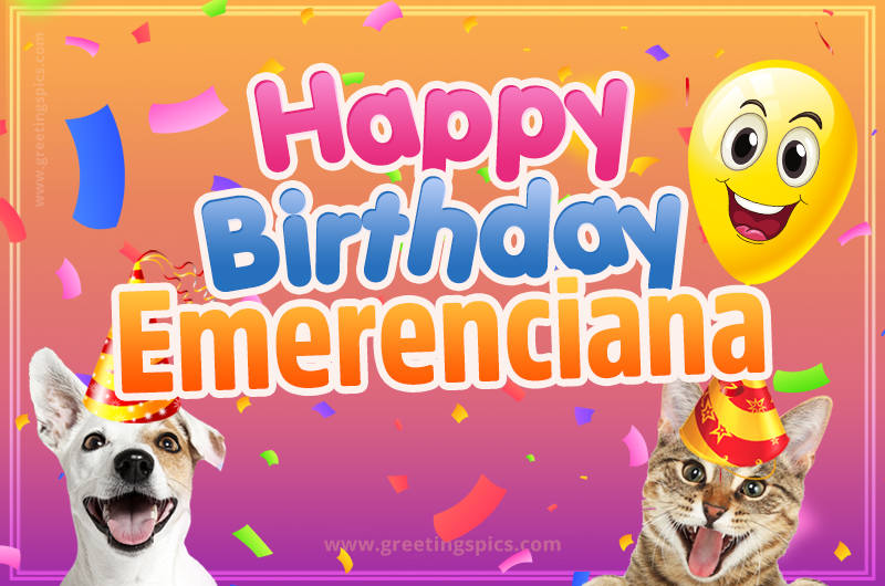 Happy Birthday Emerenciana Funny Image with cat and dog