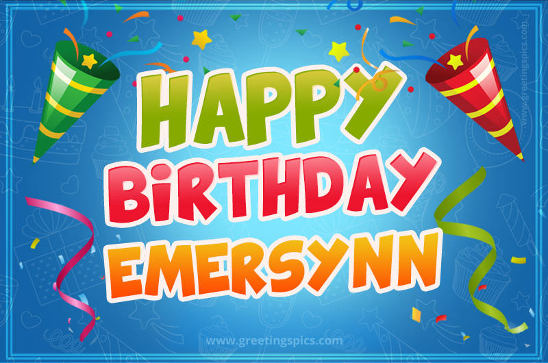 Happy Birthday Emersynn picture with confetti and party poppers