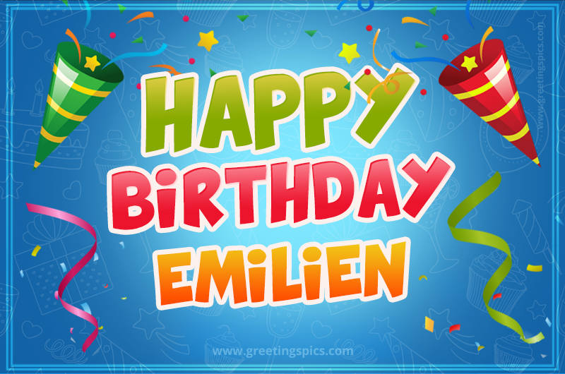 Happy Birthday Emilien picture with confetti and party poppers