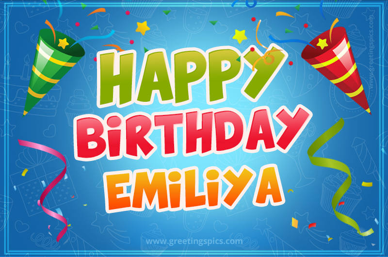 Happy Birthday Emiliya picture with confetti and party poppers