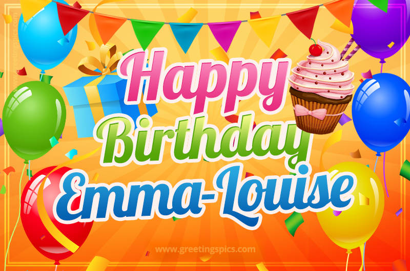 Happy Birthday Emma-Louise eCard with gift box and cupcake