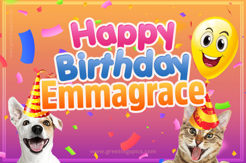 Happy Birthday Emmagrace Funny Image with cat and dog