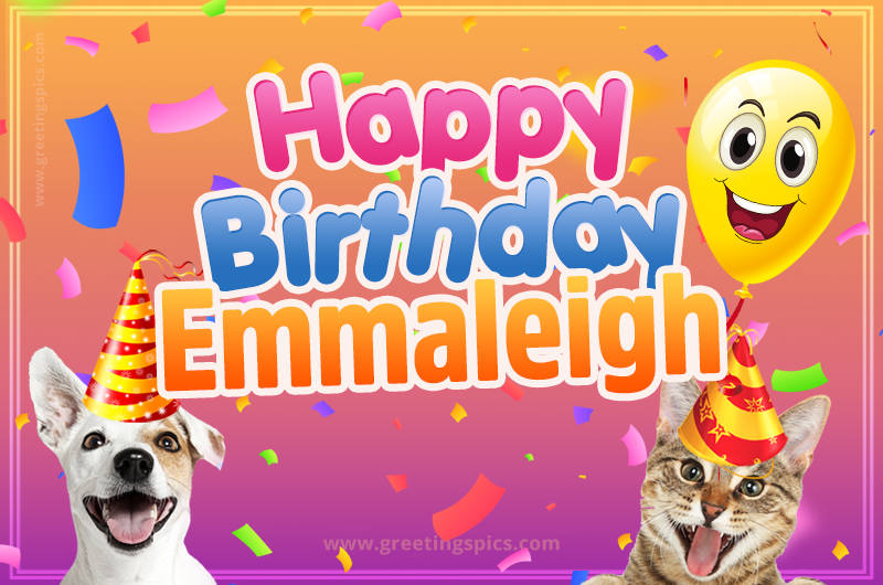 Happy Birthday Emmaleigh Funny Image with cat and dog