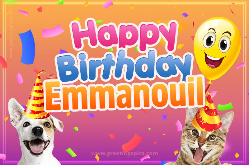 Happy Birthday Emmanouil Funny Image with cat and dog