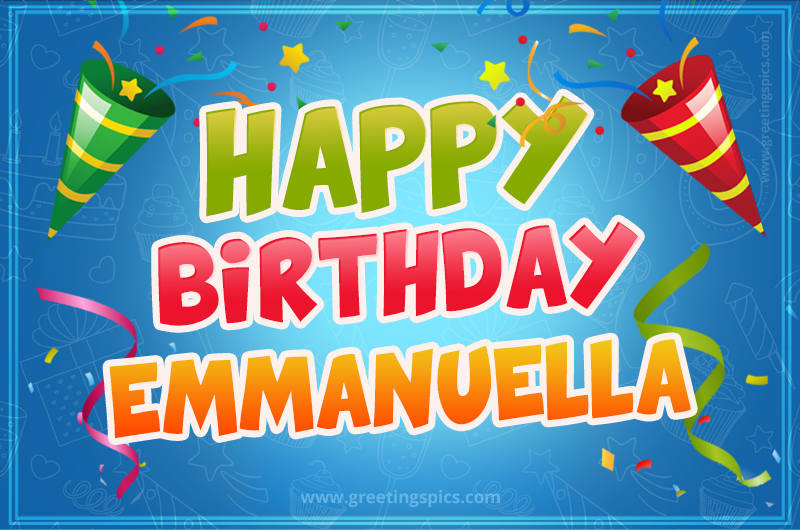 Happy Birthday Emmanuella picture with confetti and party poppers