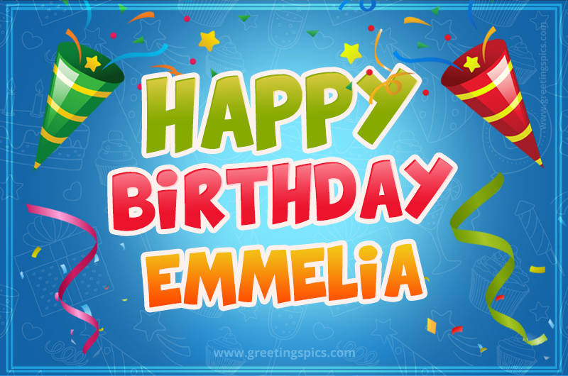 Happy Birthday Emmelia picture with confetti and party poppers