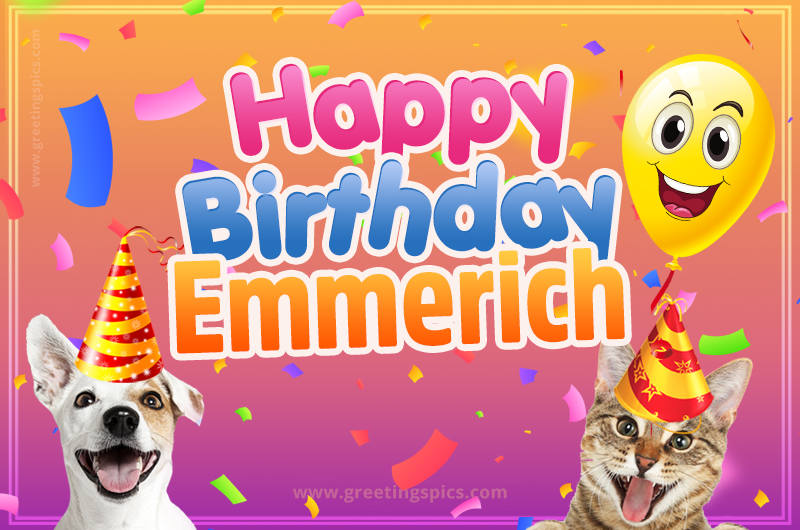 Happy Birthday Emmerich Funny Image with cat and dog