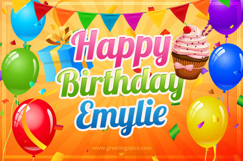 Happy Birthday Emylie eCard with gift box and cupcake