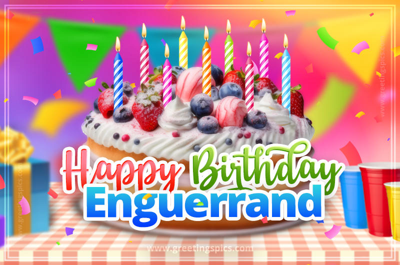 Happy Birthday Enguerrand Colorful Image with fruit cake and candles