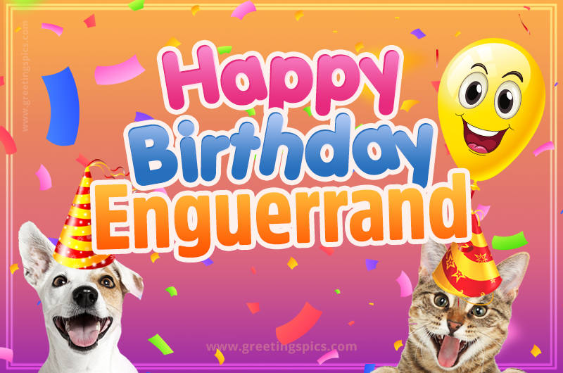 Happy Birthday Enguerrand Funny Image with cat and dog