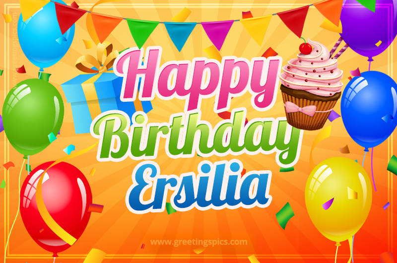 Happy Birthday Ersilia eCard with gift box and cupcake