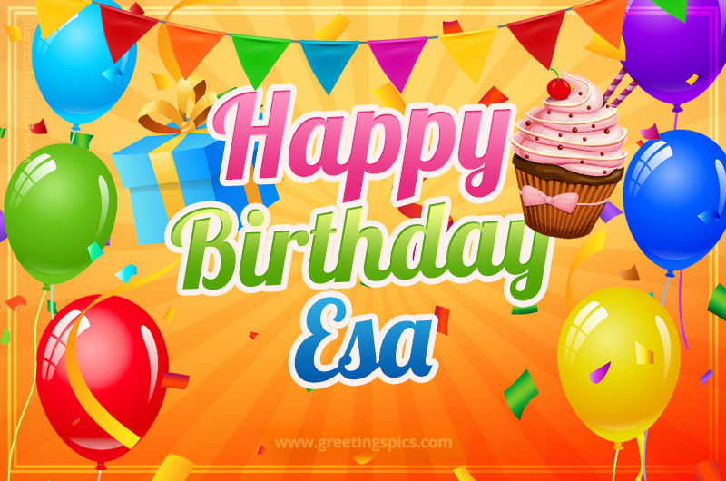 Happy Birthday Esa eCard with gift box and cupcake