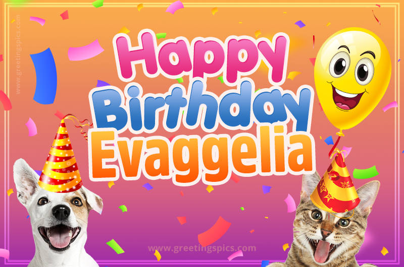 Happy Birthday Evaggelia Funny Image with cat and dog