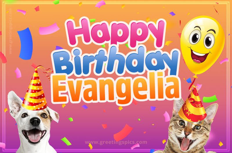 Happy Birthday Evangelia Funny Image with cat and dog