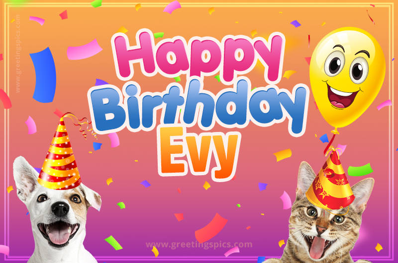 Happy Birthday Evy Funny Image with cat and dog