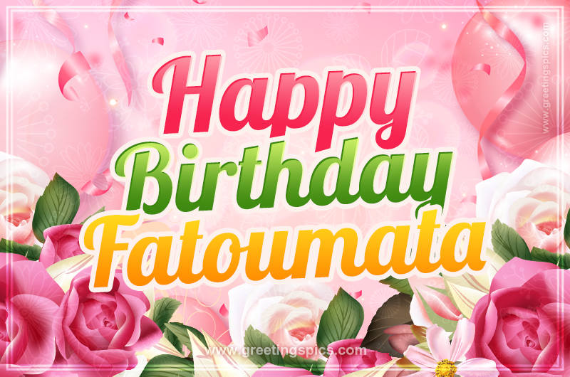 Image with gentle pink background and flowers Happy Birthday Fatoumata