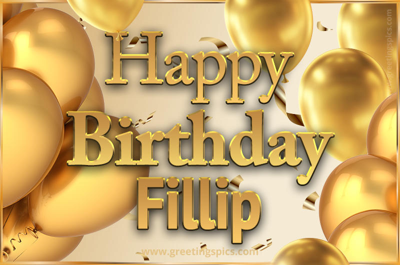 Happy Birthday Fillip Card with golden confetti and balloons