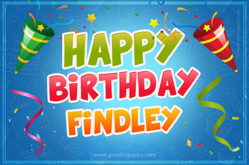 Happy Birthday Findley picture with confetti and party poppers