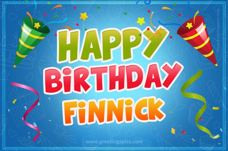 Happy Birthday Finnick picture with confetti and party poppers