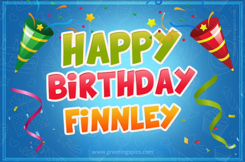 Happy Birthday Finnley picture with confetti and party poppers