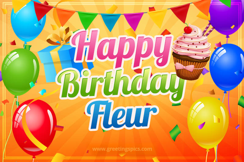 Happy Birthday Fleur eCard with gift box and cupcake