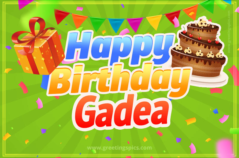 Happy Birthday Gadea picture with flags, chocolate cake and gift box